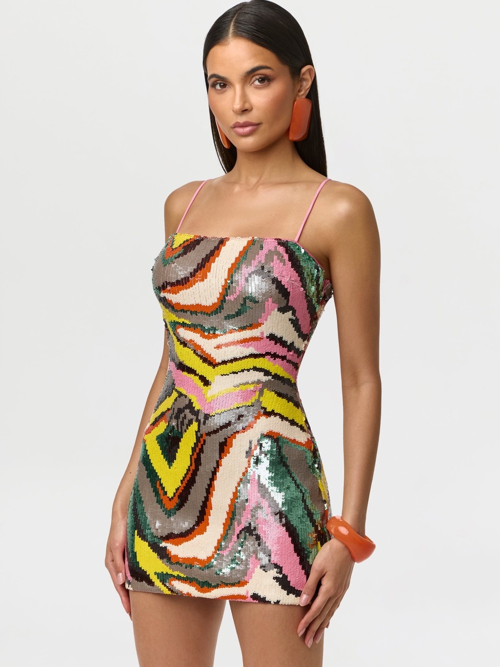 NWT Naked Wardrobe Sz M SEQUIN ABSTRACT MINI DRESS Retro Wave Straight Neckline